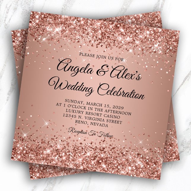 Glittery Rose Gold Gradient Wedding Invitation (Glittery Rose Gold Gradient Wedding Invitation)