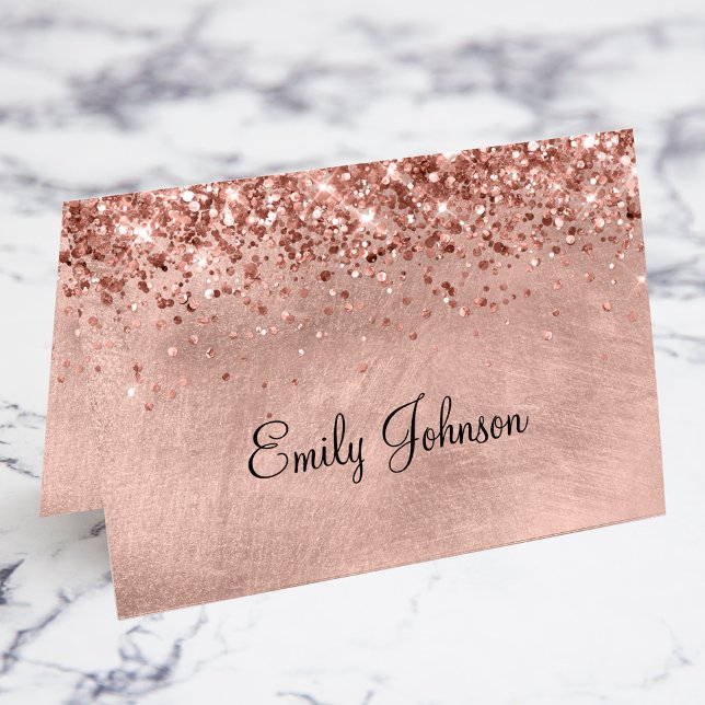 Glittery Rose Gold Individual Name Place Cards (Glittery Rose Gold Individual Name Fold Your Own Place Cards)