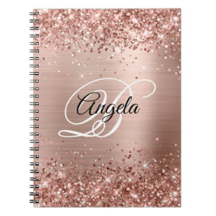 Glittery Rose Gold Metallic Fancy Monogram Notebook