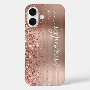 Glittery Rose Gold Metallic Girly Signature iPhone 16 Case