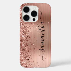 Glittery Rose Gold Metallic Girly Signature iPhone 16 Pro Case