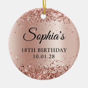 Glittery Rose Gold Ombre 18th Birthday Photo Ceramic Ornament