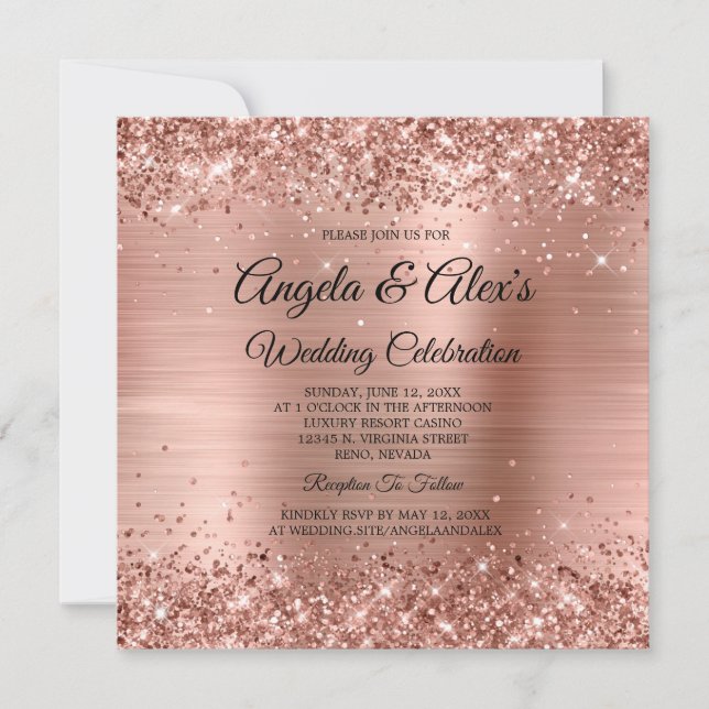 Glittery Rose Gold Ombre Foil Elegant Wedding Invitation (Front)