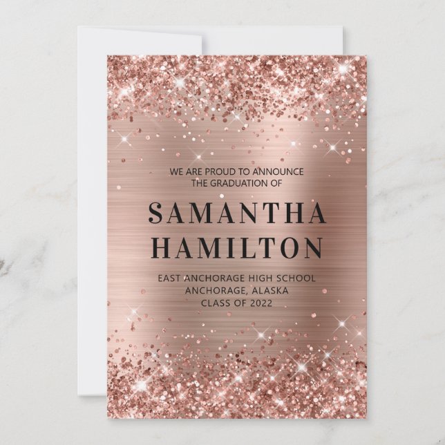 Glittery Rose Gold Ombre Foil Graduation Announcement (Front)