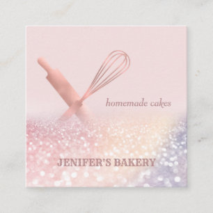 Glittery rose gold rolling pin whisk chef bakery square business card