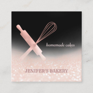 Glittery rose gold rolling pin whisk chef bakery square business card