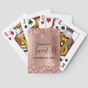 Glittery Rose Gold Sweet 16 Birthday Favour Playing Cards