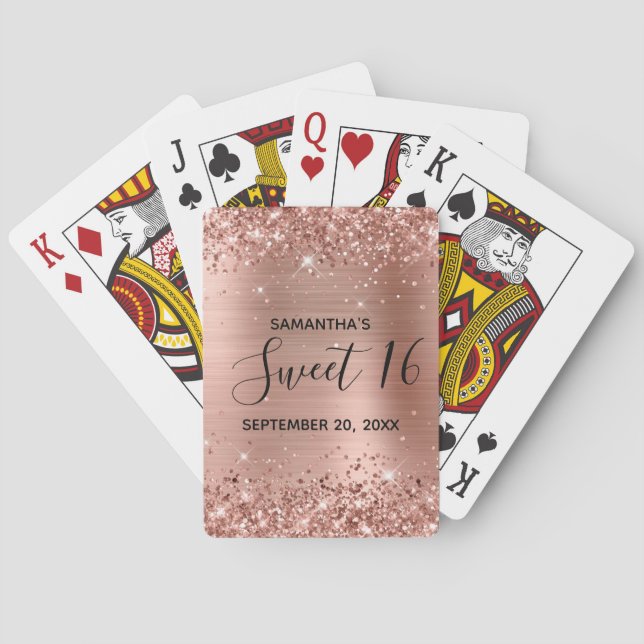 Glittery Rose Gold Sweet 16 Birthday Favour Playing Cards (Back)