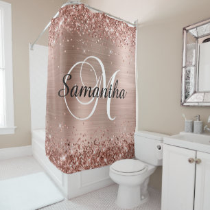 Glittery Rose Golf Foil Classic Script M Monogram Shower Curtain
