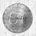 Glittery Rose Silver Glam Monogram Dartboard<br><div class="desc">Create your own girly personalised monogram dart board for her. Customise the black and white decorative monogram with elegant signature style calligraphy design. The monogram script style is so decorative that it will need to be centred for some letters. This signature style modern font has lovely swashes. The glam background...</div>
