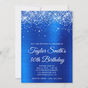 Glittery Royal Blue 30th Birthday Invitation