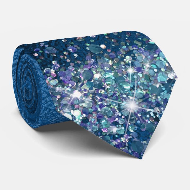 Glittery Royal Blue Foil Individual Name  Tie (Rolled)