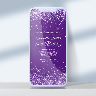 Glittery Royal Purple 50th Birthday Invitation