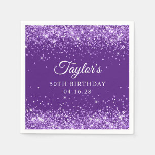 Glittery Royal Purple 50th Birthday Napkin