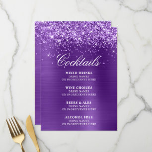 Glittery Royal Purple Foil Cocktails Bar Menu