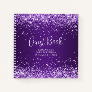 Glittery Royal Purple Ombre 50th Birthday Guest Notebook