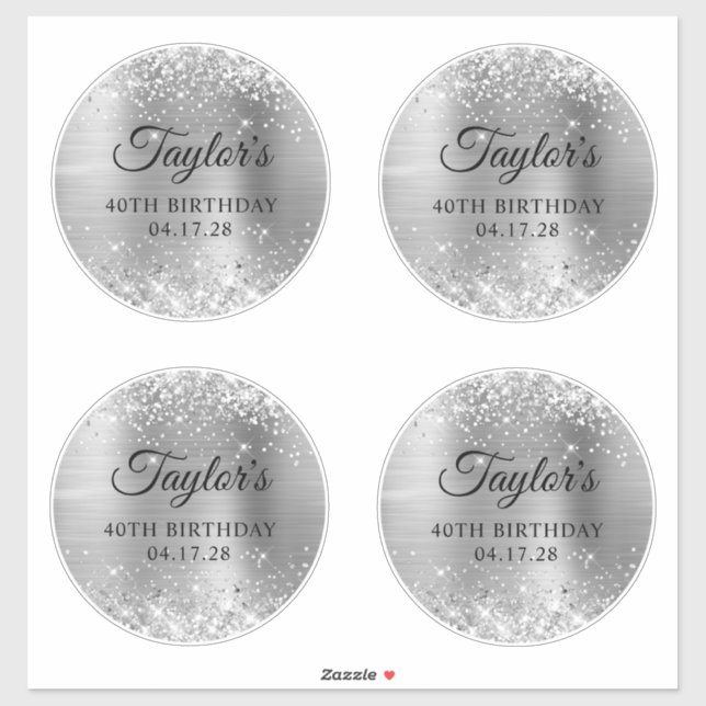 Glittery Silver 6" Circles 40th Birthday (Sheet)