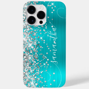 Glittery Silver and Turquoise Blue Curly Signature Case-Mate iPhone 14 Pro Max Case