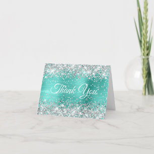 Glittery Silver and Turquoise Foil 40th Birthday Thank You Card