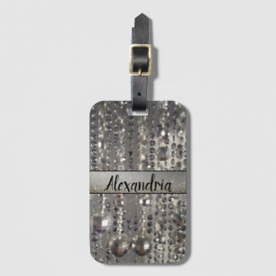 Glittery Silver Beads Personalised Luggage Tag