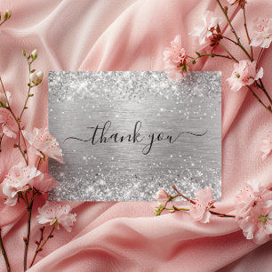 Glittery Silver Brushed Metal Birthday Thank You Postcard