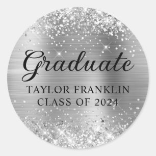 Glittery Silver Class of 2024 Graduate Classic Round Sticker