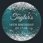 Glittery Silver Dark Turquoise Foil 18th Birthday Classic Round Sticker<br><div class="desc">Create your own 18th birthday party favour stickers. Girly faux sparkly silver glitter on the top and bottom edge, over a faux dark turquoise teal brushed metal style ombre foil. Customise the font styles to create your own favour sticker design for her special celebration. A classic elegant calligraphy paired with...</div>