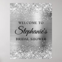 Glittery Silver Faux Foil Bridal Shower Welcome