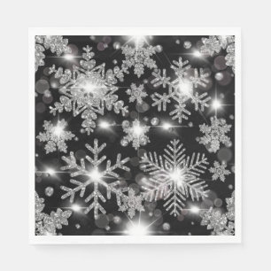 Glittery silver festive snowflake pattern   napkin