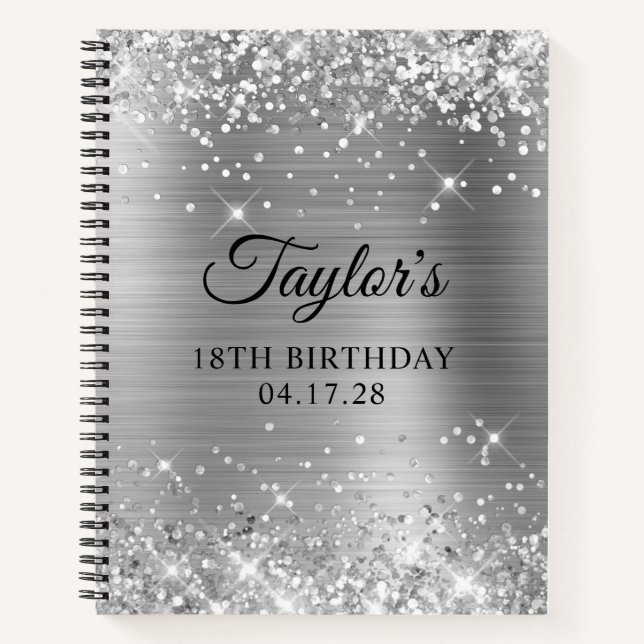 Glittery Silver Foil 18th Birthday Notebook (Front)