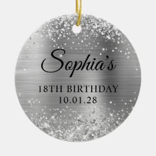 Glittery Silver Foil 18th Birthday Photo Ceramic Ornament