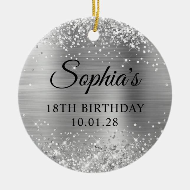 Glittery Silver Foil 18th Birthday Photo Ceramic Ornament (Front)