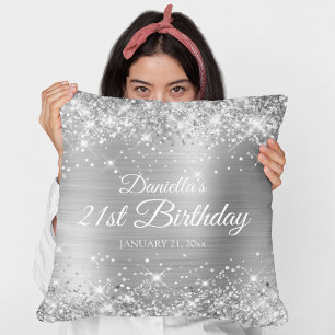 Glittery Silver Foil 21st Birthday Cushion
