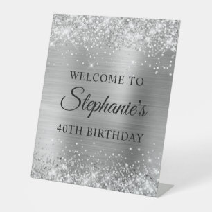 Glittery Silver Foil 40th Birthday Pedestal Sign