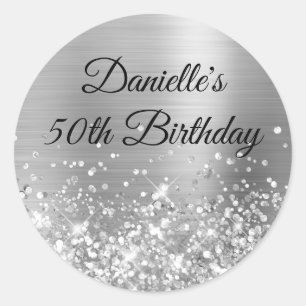 Glittery Silver Foil 50th Birthday Classic Round Sticker