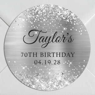 Glittery Silver Foil 70th Birthday Classic Round Sticker