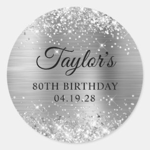 Glittery Silver Foil 80th Birthday Classic Round Sticker