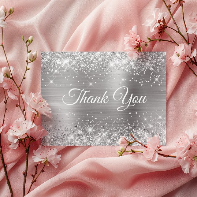 Glittery Silver Foil 80th Birthday Thank You Postcard (Glittery Silver Foil 80th Birthday Thank You Postcard)