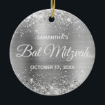 Glittery Silver Foil Bat Mitzvah Ceramic Ornament<br><div class="desc">Create your own bat mitzvah circle ornament for your daughter. You can customise the block text or calligraphy wording or font style. The digital art background features a faux silver glitter and silvery grey ombre foil. On the backside, you can add a family photo if you'd like. Girly 12th milestone...</div>