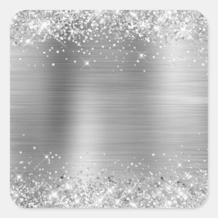Glittery Silver Foil Blank Square Sticker