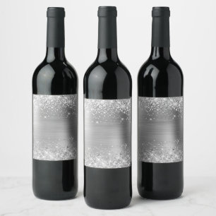 Glittery Silver Foil Blank Wine Label