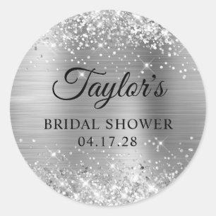 Glittery Silver Foil Bridal Shower Classic Round Sticker