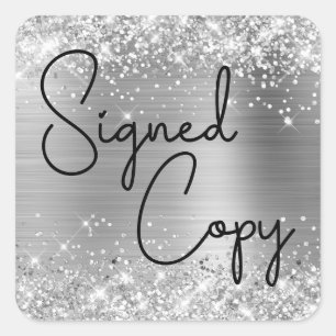 Glittery Silver Foil Cute Heart Signed Copy Square Sticker