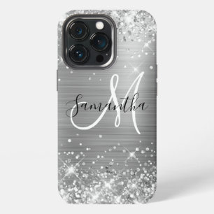 Glittery Silver Foil Elegant Monogram iPhone 13 Pro Case