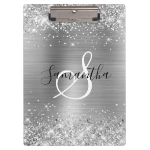 Glittery Silver Foil Elegant Monogrammed Clipboard