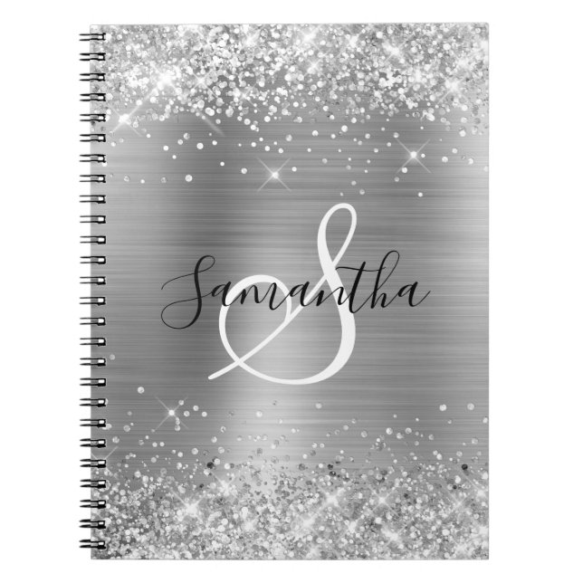 Glittery Silver Foil Elegant Monogrammed Notebook (Front)