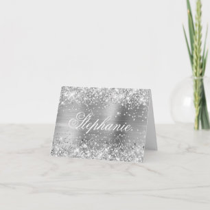 Glittery Silver Foil Fancy Calligraphy Note Card