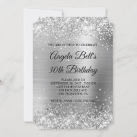 Glittery Silver Foil Fancy Monogram 30th Birthday