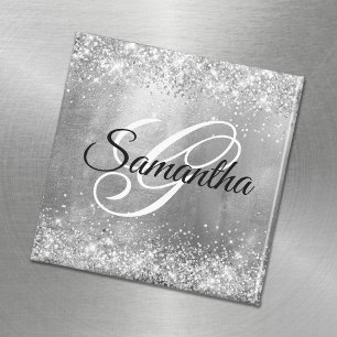 Glittery Silver Foil Fancy Monogram Magnet