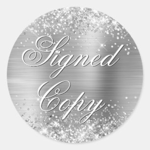 Glittery Silver Foil Fancy Signed Copy Classic Round Sticker